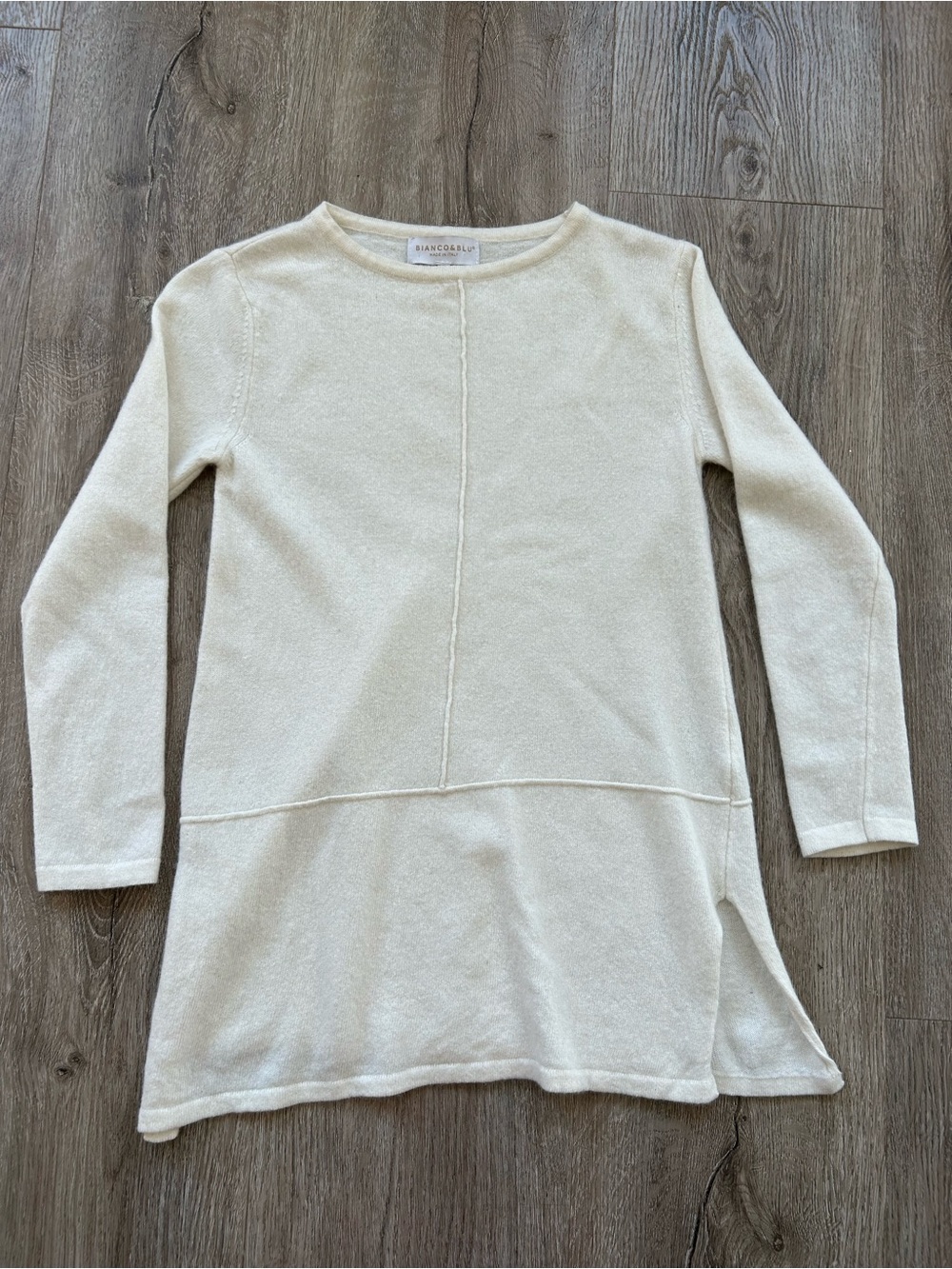 Merino Wool and Cashmere Cream Long-Sleeve Tunic Sweater